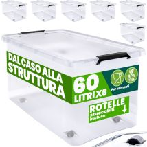 Scatola in plastica Contenitore con Coperchio Impilabile Trasparente Ruote Chiusura a Scatto Salvaspazio Senza bpa 60L/30L 6x 60L (de) - Deuba