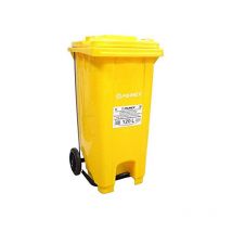 Contenedor basura reciclaje 120 litros con pedal. Amarillo