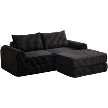 Cord-zwei-in-eins-schlafsofa,corduroy 2-in-1 Sofa Bed With Two Pillows, Stylish Curved Armrests, Removable Footstool, Modular Sofa For Flexible 