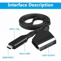 Convertisseur péritel vers hdmi, câble péritel hdmi, adaptateur péritel vers hdmi, péritel vers hdmi avec câble d'entrée péritel et port de sortie