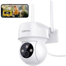 2K 3MP Caméra Surveillance WiFi Extérieure/Intérieure sans Fil, Vision Nocturne en Couleur Détection de l'IA/du Son/du Mouvement Alexa IP66 - Cooau