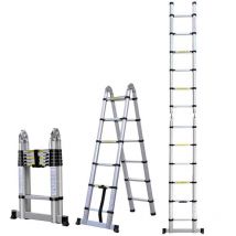 COOCHEER Scala telescopica, scala pieghevole, in alluminio, 16 gradini antiscivolo, carico massimo: 150 kg