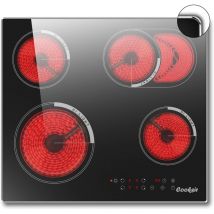 Cooksir - Glass Ceramic Hob with Frame, Built-in 4 Hobs, Dual and Oval Zones for Barbecue, Self-sufficient Hob 59 cm, 6700 w, Child Lock, No Plug