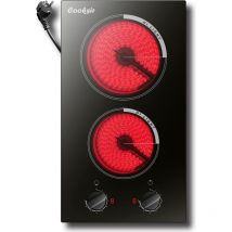 Cooksir - Kochfeld mit Knöpfen, Glaskeramikkochfeld 2 Platten mit Stecker, 30CM Autarks Domino Einbau Kochplatte mit 2 Unabhängiger Drehknopf,