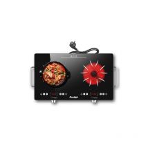 Cooksir - Plaque Vitrocéramique 2 Feux avec Fiche, 3200W, 56cm Table de Cuisson Deux Foyers Portable avec Poignée, Boutons et Commande Tactile, 220V