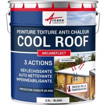 Cool Roof - Peinture toiture blanche réfléchissante, anti chaleur, auto nettoyante : Arcareflect - 2.5 l Blanc Arcane Industries