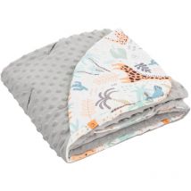 Coperta Avvolgente con Cappuccio Grigio/Safari 100% Cotone 84x84 cm Doppio Face Universale per Seggiolino Auto Passeggino Coperta per Coccole Tutte