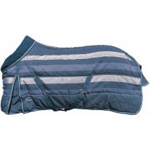 Coperta da box imbottita 350 g con cinghie incrociate e sottocoscia, soffietto e collo in pile: 110 cm, Blu navy