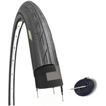 Ecovelo - copertoncino 700 x 25C + camera d'aria con valvola francese 80 mm neumatico stradale gomma bici road corsa slick ciclo gara 28 x 1 1/8 fixed