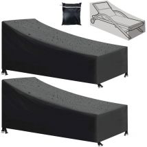 Copertura per sedia a sdraio da giardino, 2 pezzi, impermeabile, antivento, resistente ai raggi uv, tessuto Oxford 210D, nero (210x75x80/40 cm)