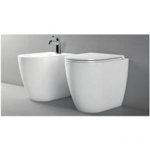 Azzurra - Coppia di sanitari filomuro bianco lucido in ceramica 35x53 cm Ceramica Comoda - Con copri wc soft