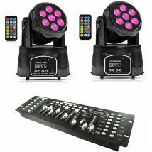 Coppia di teste rotanti Led rgbw con telecomando e mixer 192 canali luci disco mini wash