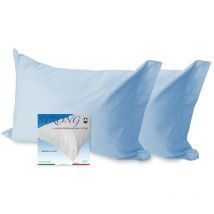 Coppia federa per guanciale strong tinta unita azzurro cm. 52X82