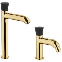 Jacuzzi - Coppia miscelatori lavabo alto e bidet Rubinetteria oro spazzolato serie Illumina