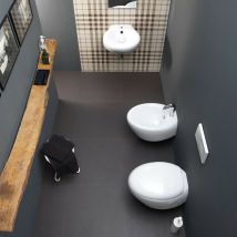 Coppia Sanitari Wc + Bidet a Terra Filo Muro touch - Sistema di Scarico Smart Clean - Senza Copri wc