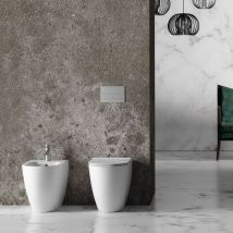 Coppia Sanitari a Terra Wc + Bidet - form - Coprivaso Termoindurente Avvolgente Soft Close - Installazione Filo Muro