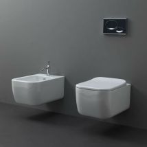 Coppia Sanitari Sospesi in Ceramica brio wc + Bidet Chiusura Vaso Soft Close Ammortizzata
