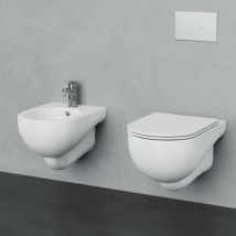 Coppia Sanitari Sospesi nuvola - wc con Sedile Soft Close + Bidet - Ceramica Bianco