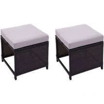 Non utilizzato] Coppia sgabelli poggiapiedi pouf da esterno giardino HHG 874 polyrattan nero cuscino grigio chiaro