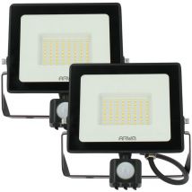 Arum Lighting - Set mit 2 50-W-LED-Flutlichtern. Schwarzer Bewegungsmelder IP65 Farbtemperatur: 4000K neutralweiß