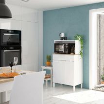 Armario multifunción Norman, Mueble de cocina con 2 puertas, Mueble auxiliar polivalente, armario moderno, cm 72x4h126, Blanco y Roble