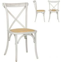 Chaise en bois dossier croisé blanc antique rétro siège pub paille Pompéi