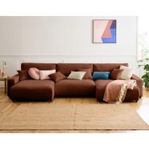 Lisa Design - Pivoine - 7-sitzer wohnlandschaft u-form - schlaffunktion und bettkasten - aus strukturiertem samt - terrakotta