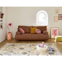 Cristal - 3-sizter sofa - schlaffunktion und bettkasten - aus geripptem kunstpelz - rostfarben