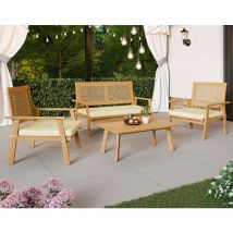 Siboney - gartenmöbel für 4 personen - holz, rohrgeflecht und kissen in beige - holz / beige