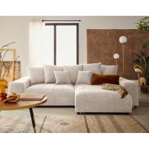 Spice - 4-sitzer Ecksofa Beidseitig Montierbar Schlaffunktion Und Bettkasten Aus Gesprenkeltem Stoff - Beige