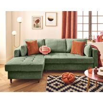 Lisa Design - Anna - Ecksofa Links 4-sitzer Schlaffunktion Und Bettkasten Aus Strukturiertem Samt - Salbeigrün