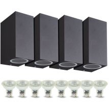 Set di 4 applique da esterno biemissione Manathan BLACK con 8 lampadine LED GU10 5W Température de Couleur: Blanc neutre 4000K