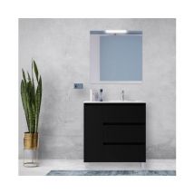 Caesaroo - Mueble de baño de pie de 85 cm en madera negro satinado con lavabo - Nova - Standard
