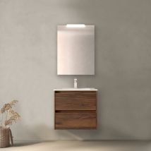 Caesaroo - Mueble de baño suspendido de 60 cm en madera de nogal maya con lavabo de porcelana - Nova - 60 cm Standard