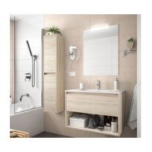 Caesaroo - Mueble de baño suspendido de 80 cm en madera de roble Caledonia con lavabo incorporado - Nova - 80 cm Con columna