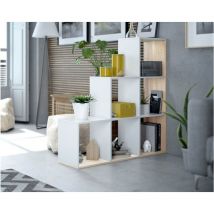 Librería decorativa 108x28x110 cm blanco mate y roble canadiense con seis estantes - Lier