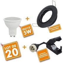 20er Set schwarz orientierbarer LED-Einbaustrahler mit GU10-Glühbirne 230V 5W Farbtemperatur: Warmweiß 2700K