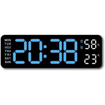 Coque noire bleu glacier Horloge Numérique Murale Grande avec,Horloge Digitale Led à Luminosité Réglable