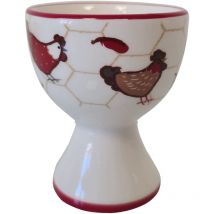 Coquetier blanc en céramique motif Poules