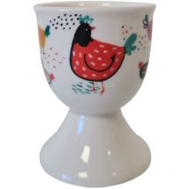 Coquetier blanc en céramique motif Poules
