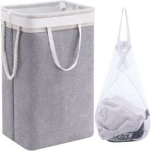Corbeille à Linge- Panier à Linge 41x31x60cm, Avec couvercle + sac en filet