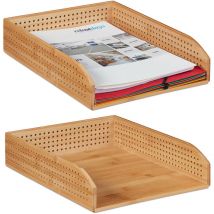 Corbeille à courrier en bambou, lot 2, perforé, empilable, A4, rangement de bureau, étude, 7 x 25 x 33 cm, naturelle