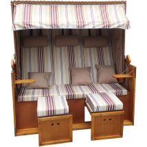 Corbeille de plage mer Baltique xxl 3 personnes 160 cm de large en osier raillé rouge et beige inclinaison complete housse de protection chaise