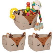 Corbeille de rangement en lot de 3, motif chevreuil, caisse pour enfant, HxLxP : 24x27x18 cm, marron - Relaxdays