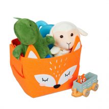 Corbeille de rangement, feutre, motif renard, caisse tissu enfant, HxLxP : 24x27x18 cm, coffre jouets, orange - Relaxdays