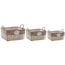 Corbeilles carrées en osier métal et jute