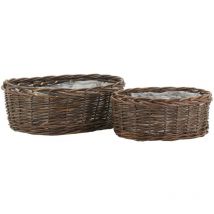 Corbeilles ovales en osier brut marron (lot de 2)