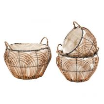 Corbeilles rondes en osier Art Déco(Lot de 3)