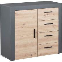Corbeto1T4S Kommode 4 Schubladen, 1 Tür Anthrazit, Eiche Artisan Dekor.