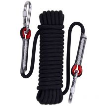 Corde d'Escalade Statique 30m Noir Corde de Parachute de Sauvetage Corde de Rappel avec Mousquetons 10mm de Diamètre